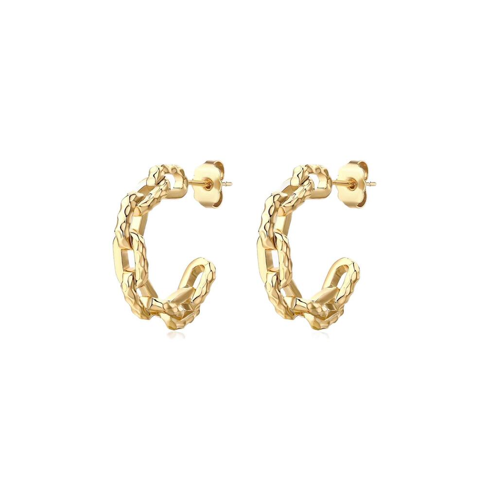 NEW F+H STUDIOS ramones hammered chain hoops in gold